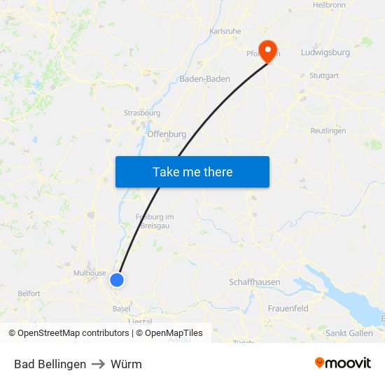 Bad Bellingen to Würm map