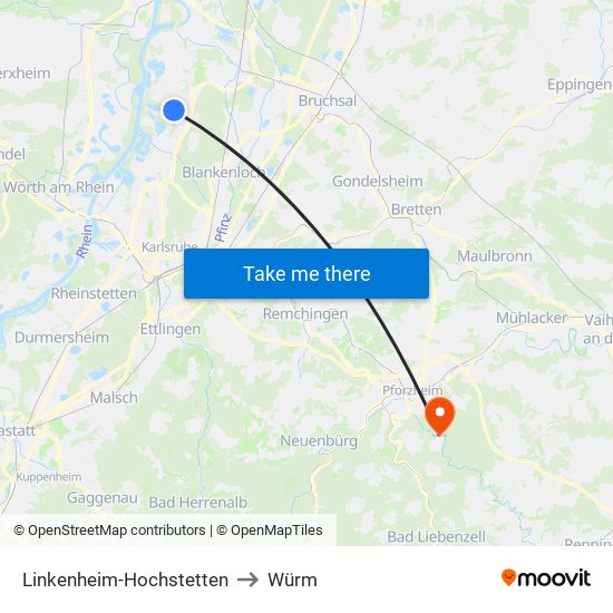 Linkenheim-Hochstetten to Würm map