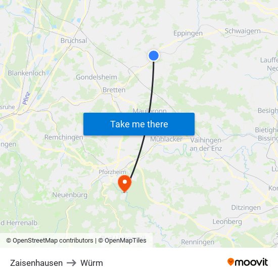 Zaisenhausen to Würm map