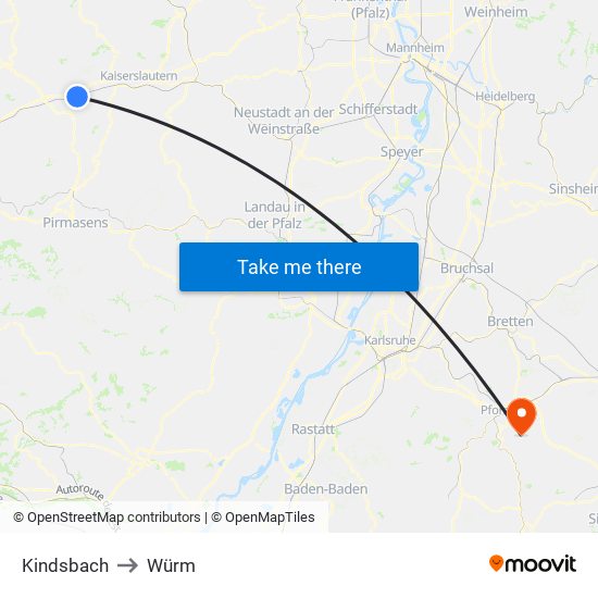 Kindsbach to Würm map