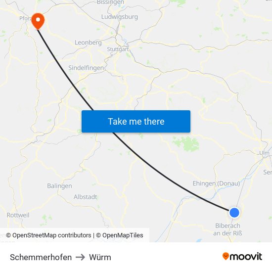 Schemmerhofen to Würm map