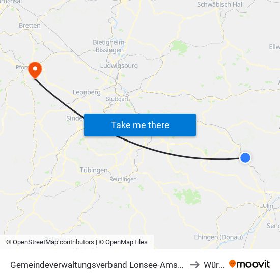 Gemeindeverwaltungsverband Lonsee-Amstetten to Würm map