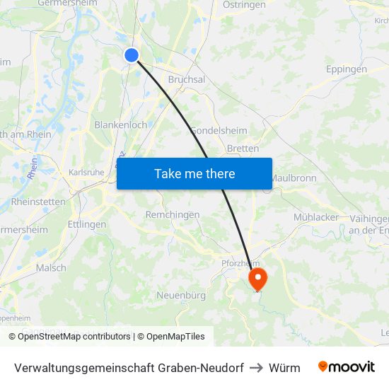 Verwaltungsgemeinschaft Graben-Neudorf to Würm map