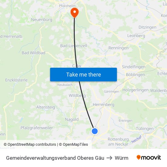 Gemeindeverwaltungsverband Oberes Gäu to Würm map
