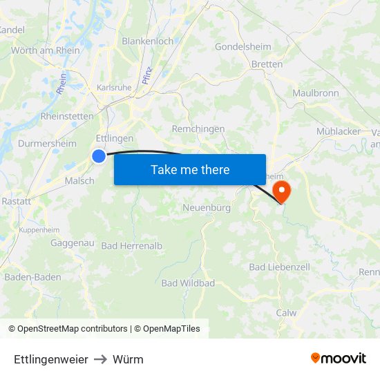 Ettlingenweier to Würm map