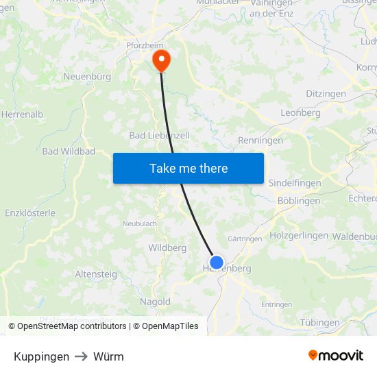 Kuppingen to Würm map