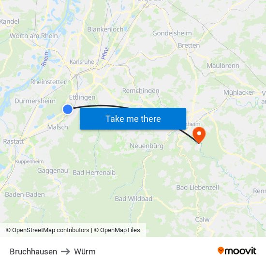 Bruchhausen to Würm map