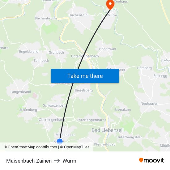 Maisenbach-Zainen to Würm map