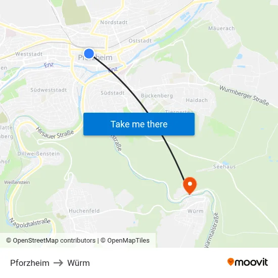 Pforzheim to Würm map