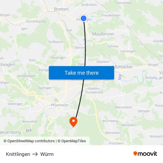 Knittlingen to Würm map