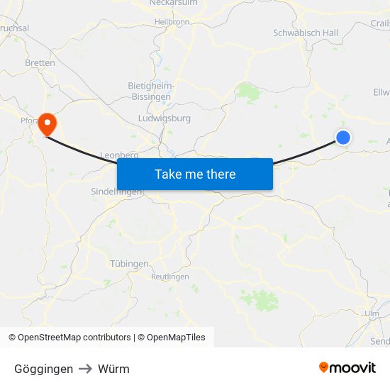 Göggingen to Würm map