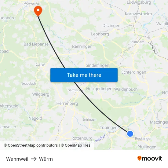 Wannweil to Würm map