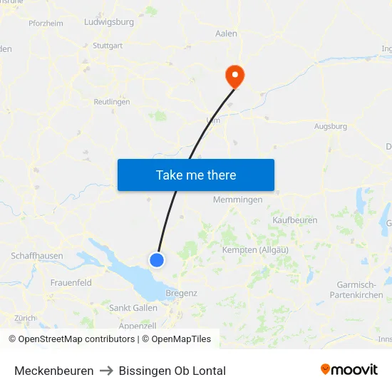 Meckenbeuren to Bissingen Ob Lontal map