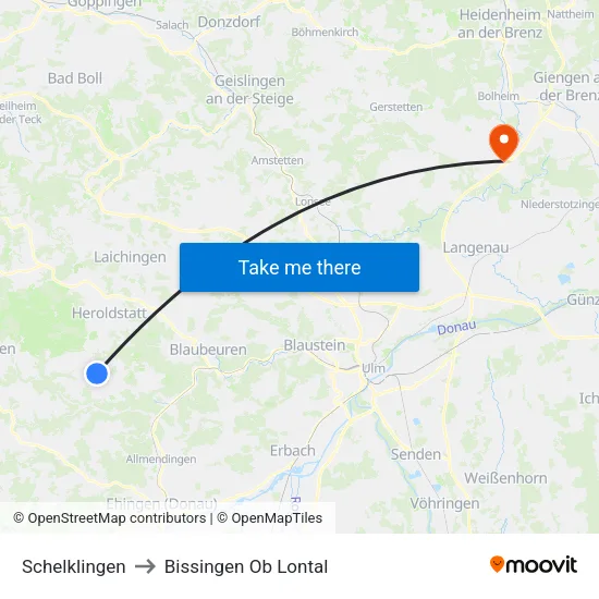 Schelklingen to Bissingen Ob Lontal map