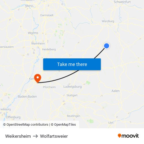 Weikersheim to Wolfartsweier map