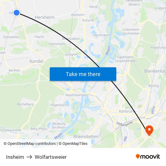 Insheim to Wolfartsweier map
