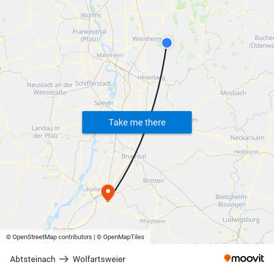 Abtsteinach to Wolfartsweier map