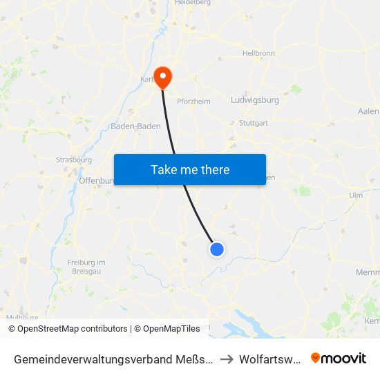 Gemeindeverwaltungsverband Meßstetten to Wolfartsweier map