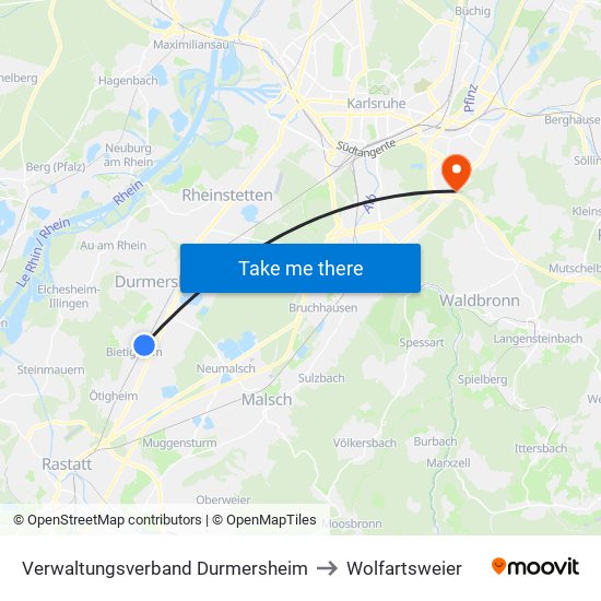 Verwaltungsverband Durmersheim to Wolfartsweier map