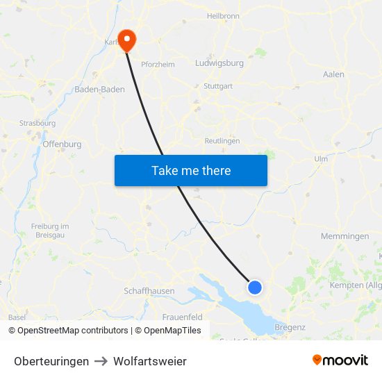 Oberteuringen to Wolfartsweier map