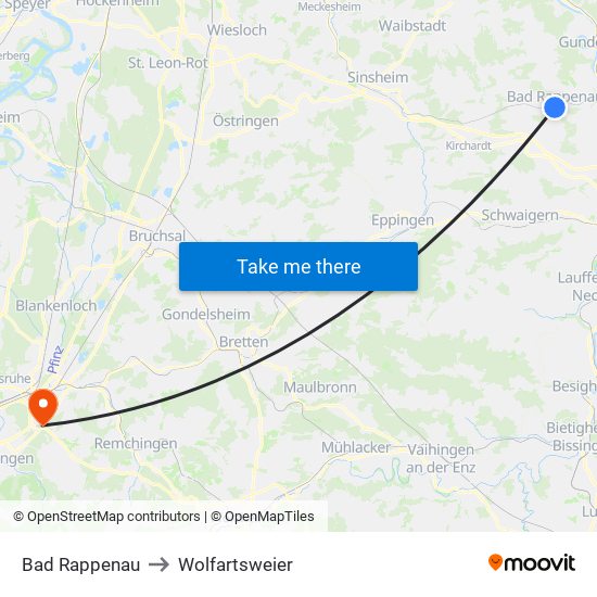 Bad Rappenau to Wolfartsweier map