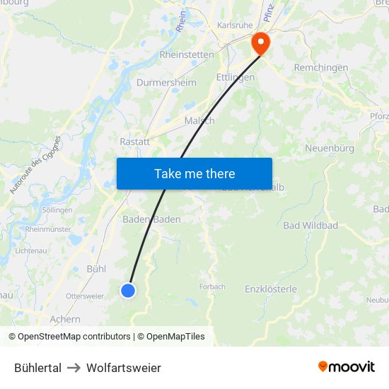 Bühlertal to Wolfartsweier map