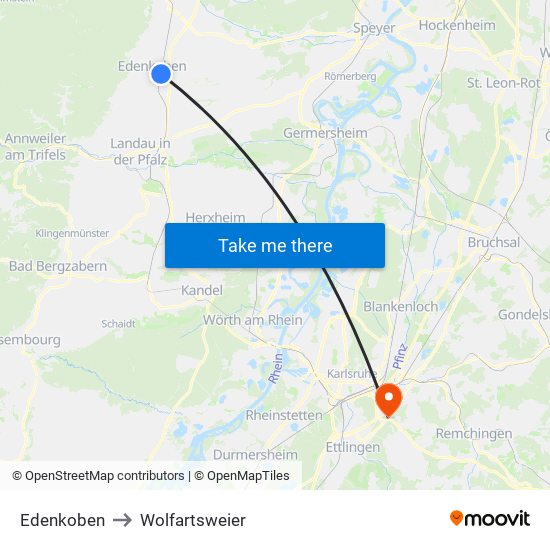 Edenkoben to Wolfartsweier map