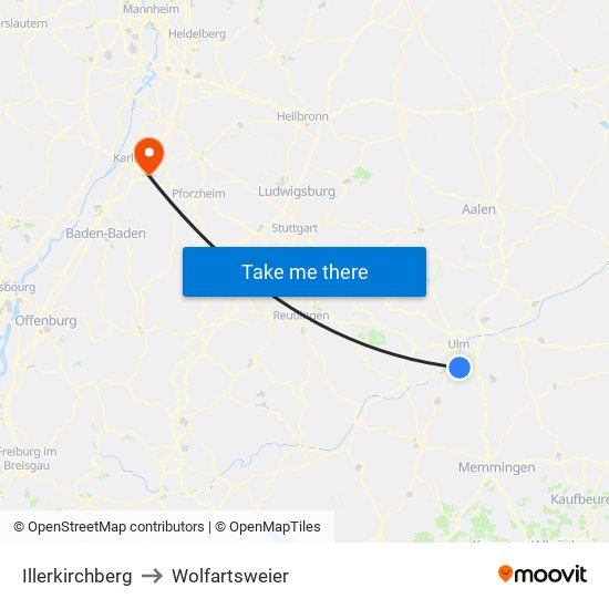 Illerkirchberg to Wolfartsweier map