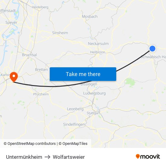Untermünkheim to Wolfartsweier map