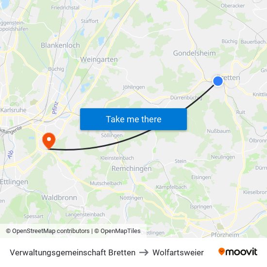 Verwaltungsgemeinschaft Bretten to Wolfartsweier map