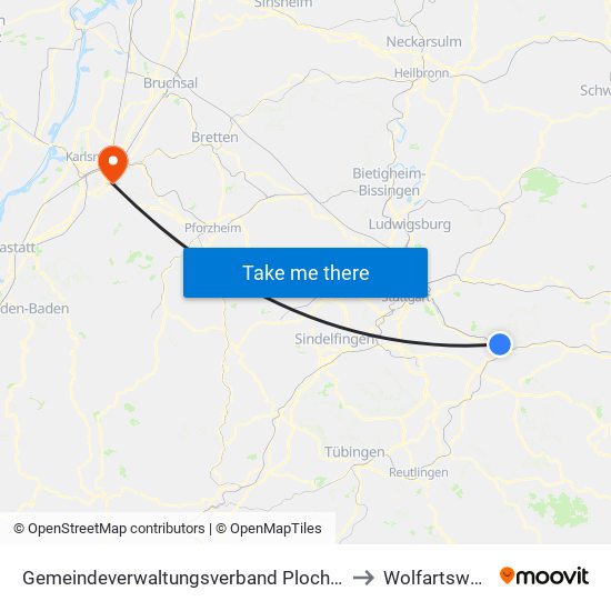 Gemeindeverwaltungsverband Plochingen to Wolfartsweier map