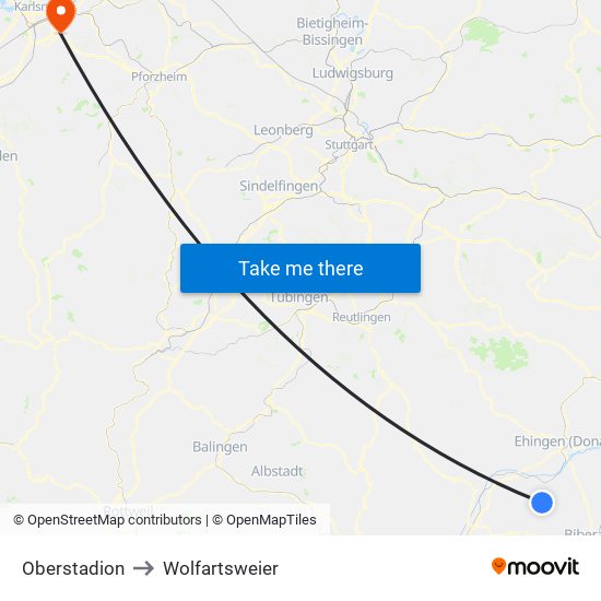 Oberstadion to Wolfartsweier map