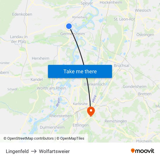 Lingenfeld to Wolfartsweier map