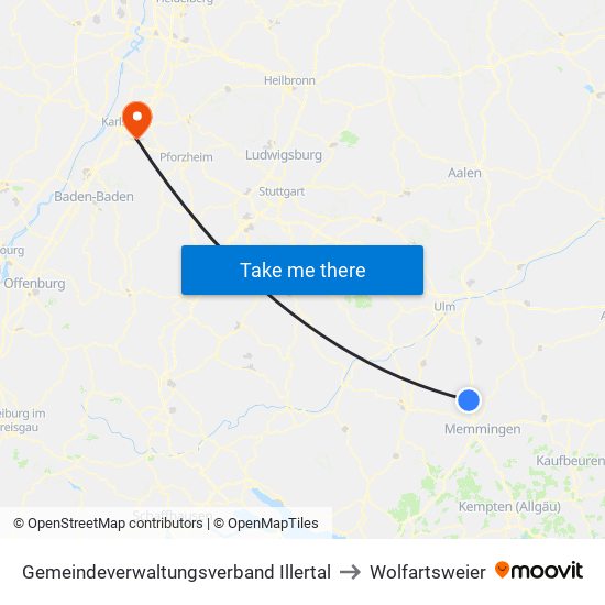 Gemeindeverwaltungsverband Illertal to Wolfartsweier map