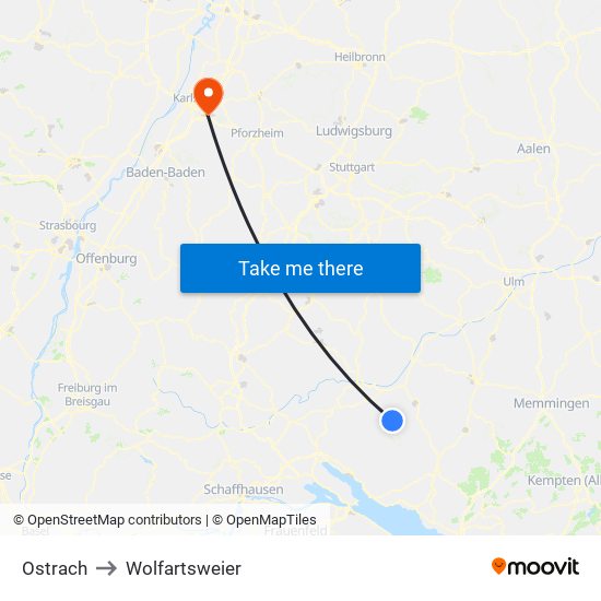 Ostrach to Wolfartsweier map