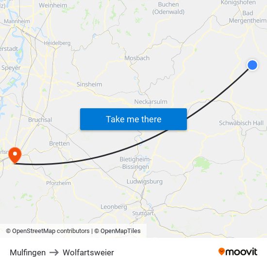 Mulfingen to Wolfartsweier map