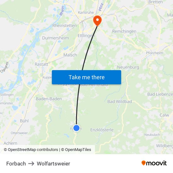 Forbach to Wolfartsweier map