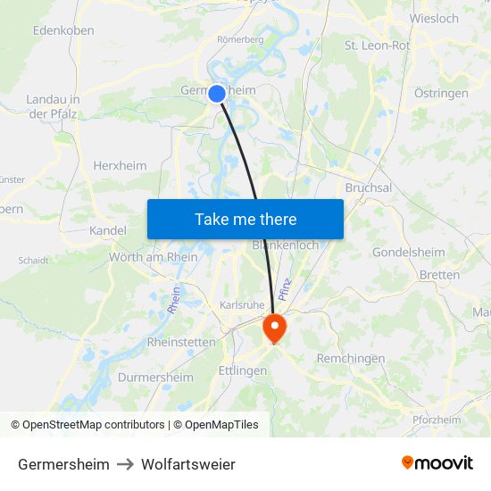Germersheim to Wolfartsweier map