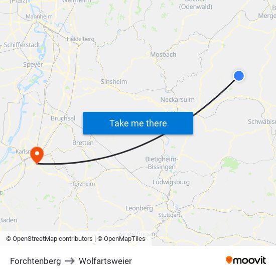 Forchtenberg to Wolfartsweier map