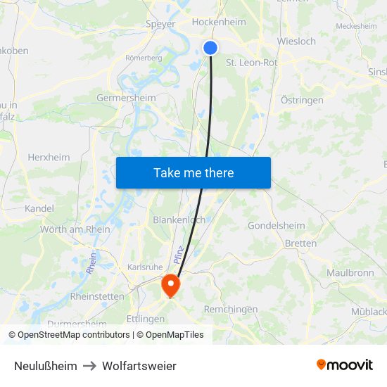 Neulußheim to Wolfartsweier map
