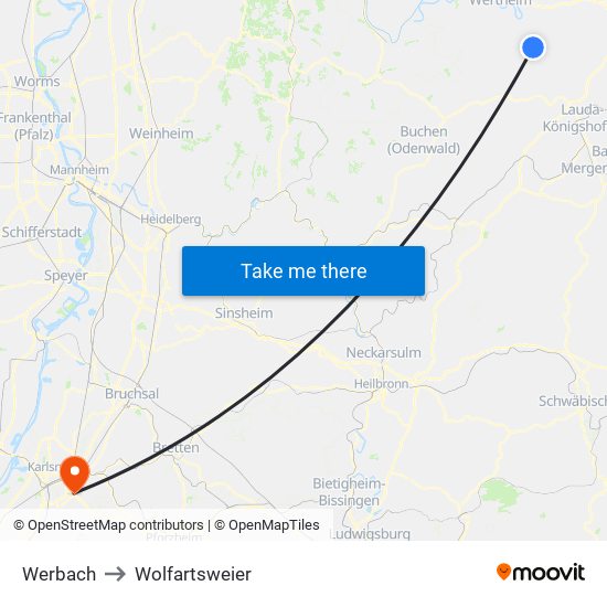 Werbach to Wolfartsweier map