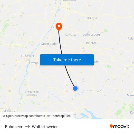Bubsheim to Wolfartsweier map