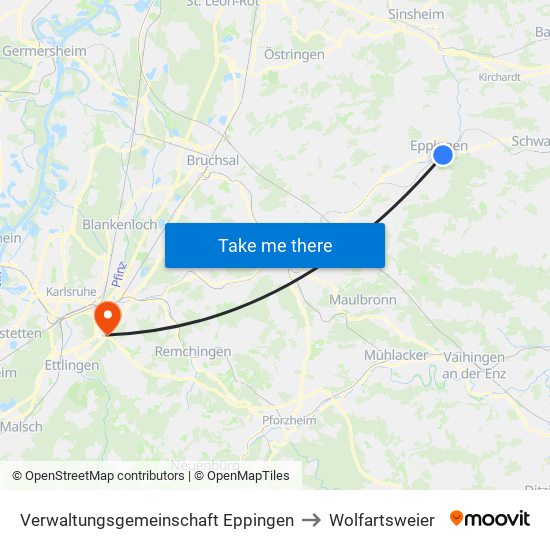Verwaltungsgemeinschaft Eppingen to Wolfartsweier map
