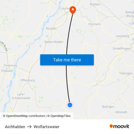 Aichhalden to Wolfartsweier map