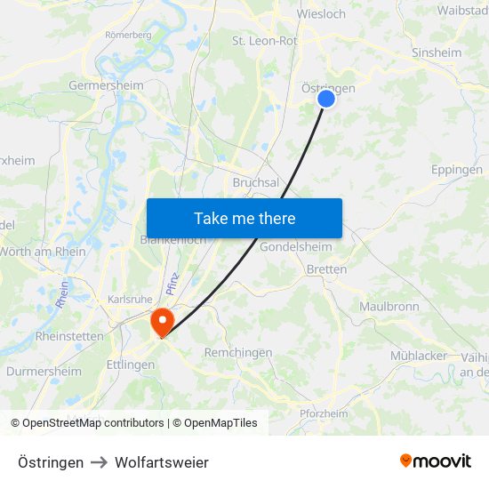 Östringen to Wolfartsweier map