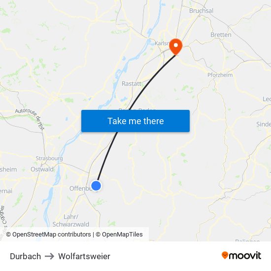 Durbach to Wolfartsweier map