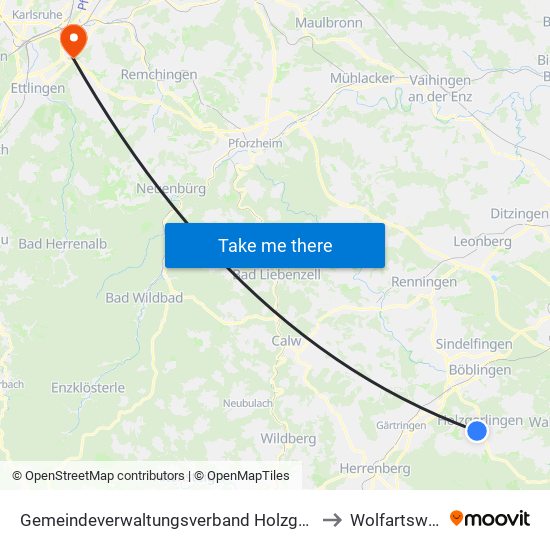 Gemeindeverwaltungsverband Holzgerlingen to Wolfartsweier map