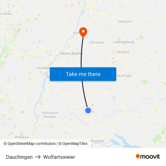 Dauchingen to Wolfartsweier map