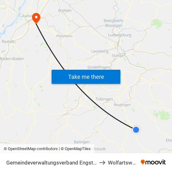 Gemeindeverwaltungsverband Engstingen to Wolfartsweier map