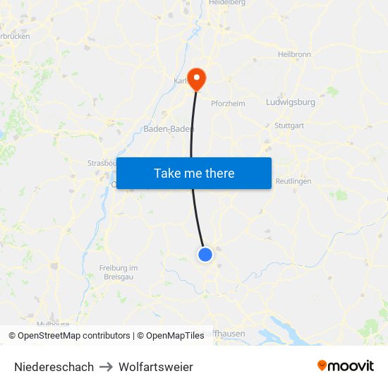 Niedereschach to Wolfartsweier map